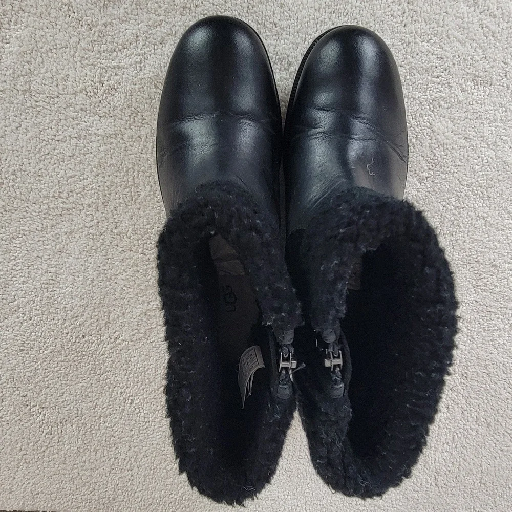 UGG‎ Women's 9 Elings Black Leather Shearling Gorpcore Moto Waterproof Boots